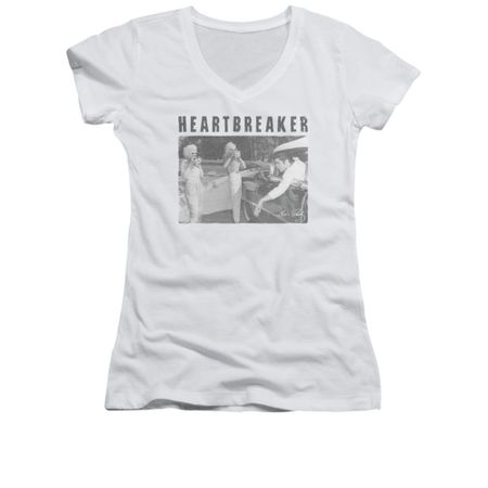 Elvis Presley Shirt Juniors V Neck Heartbreaker White T-Shirt