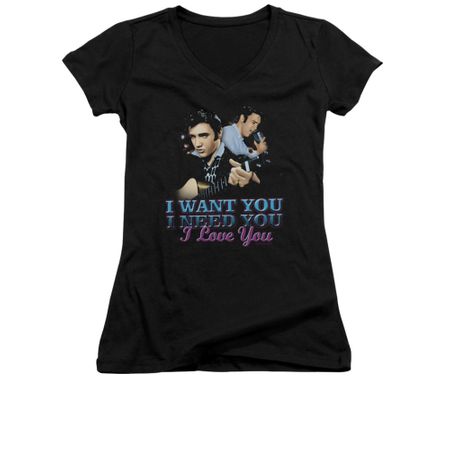 Elvis Presley Shirt Juniors V Neck I Want You Black T-Shirt