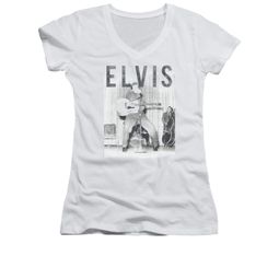 Elvis Presley Shirt Juniors V Neck Iconic Pose White T-Shirt Elvis Presley Shirt Juniors V Neck Iconic Pose White T-Shirt