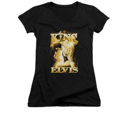 Elvis Presley Shirt Juniors V Neck In Gold Black T-Shirt