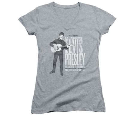 Elvis Presley Shirt Juniors V Neck In Person Athletic Heather T-Shirt