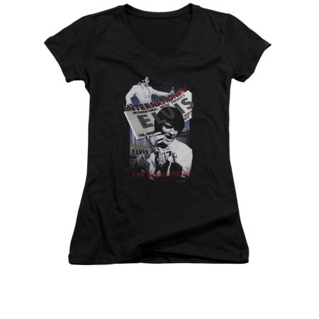 Elvis Presley Shirt Juniors V Neck International Hotel Black T-Shirt