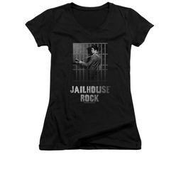 Elvis Presley Shirt Juniors V Neck Jailhouse Rock Black T-Shirt
