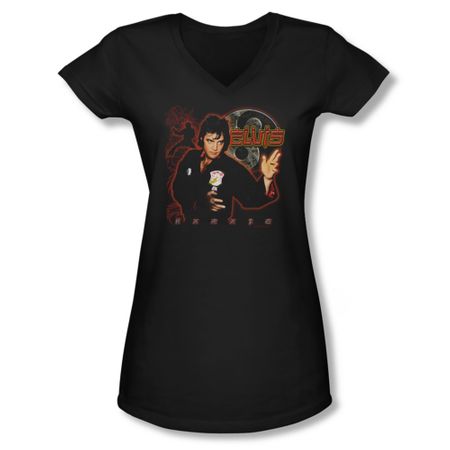 Elvis Presley Shirt Juniors V Neck Karate Black T-Shirt