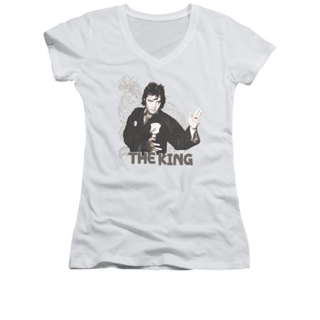 Elvis Presley Shirt Juniors V Neck Karate Dragon White T-Shirt