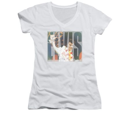 Elvis Presley Shirt Juniors V Neck Knockout White T-Shirt