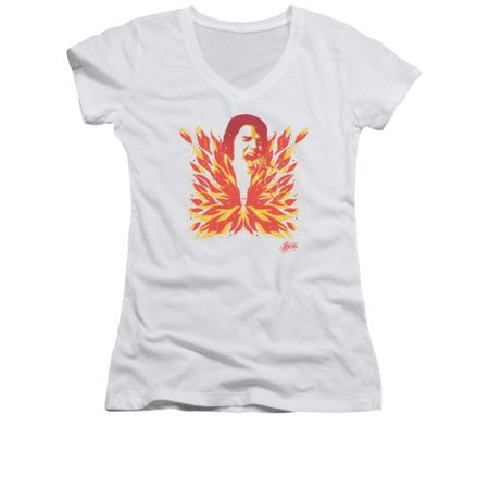 Elvis Presley Shirt Juniors V Neck Latest Flame White T-Shirt