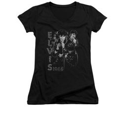 Elvis Presley Shirt Juniors V Neck Leathered 68 Black T-Shirt