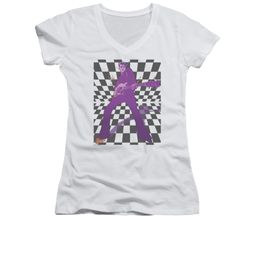 Elvis Presley Shirt Juniors V Neck Let's Rock White T-Shirt