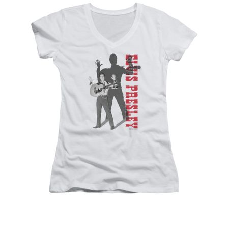 Elvis Presley Shirt Juniors V Neck Look No Hands White T-Shirt