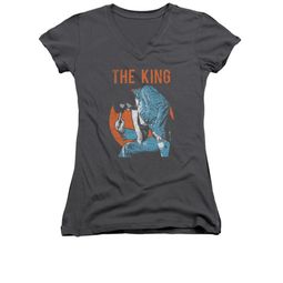 Elvis Presley Shirt Juniors V Neck Mic In hand Charcoal T-Shirt