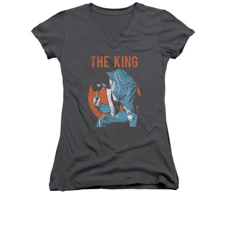 Elvis Presley Shirt Juniors V Neck Mic In hand Charcoal T-Shirt