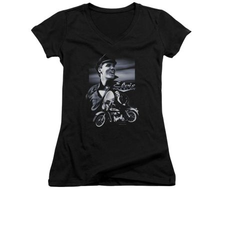 Elvis Presley Shirt Juniors V Neck Motorcycle Black T-Shirt