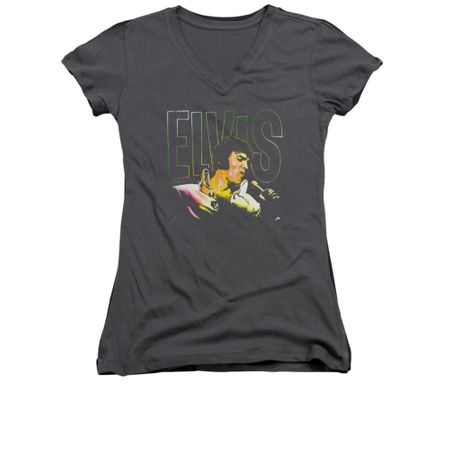 Elvis Presley Shirt Juniors V Neck Multicolored Charcoal T-Shirt