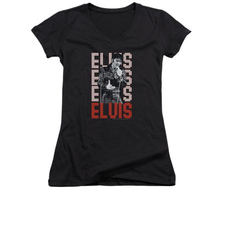 Elvis Presley Shirt Juniors V Neck Name In Lights Black T-Shirt