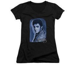 Elvis Presley Shirt Juniors V Neck Overlay Black T-Shirt