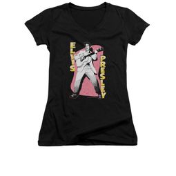 Elvis Presley Shirt Juniors V Neck Pink Rock Black T-Shirt Elvis Presley Shirt Juniors V Neck Pink Rock Black T-Shirt