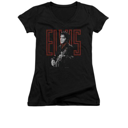 Elvis Presley Shirt Juniors V Neck Red Guitarman Black T-Shirt
