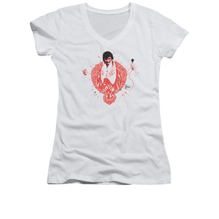 Elvis Presley Shirt Juniors V Neck Red Pheonix White T-Shirt