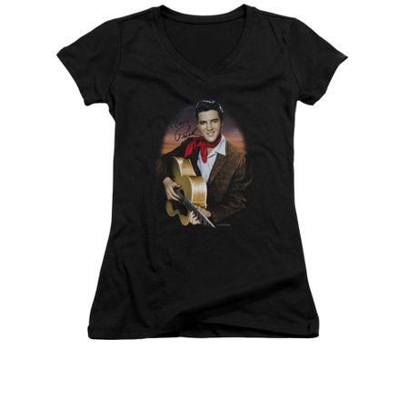 Elvis Presley Shirt Juniors V Neck Red Scarf 2 Black T-Shirt