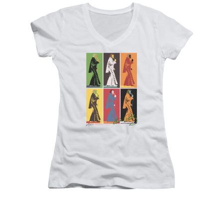 Elvis Presley Shirt Juniors V Neck Retro Boxes White T-Shirt