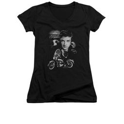 Elvis Presley Shirt Juniors V Neck Rides Again Black T-Shirt