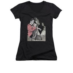 Elvis Presley Shirt Juniors V Neck Rock N Roll Smoke Black T-Shirt
