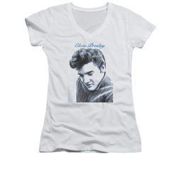 Elvis Presley Shirt Juniors V Neck Script Sweater White T-Shirt Elvis Presley Shirt Juniors V Neck Script Sweater White T-Shirt