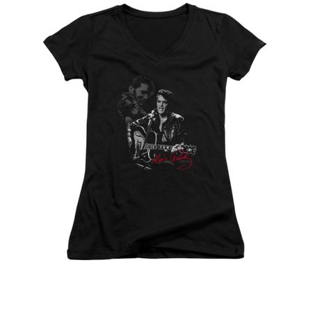Elvis Presley Shirt Juniors V Neck Show Stopper Black T-Shirt