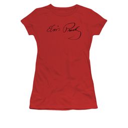 Elvis Presley Shirt Juniors V Neck Signature Sketch Red T-Shirt Elvis Presley Shirt Juniors V Neck Signature Sketch Red T-Shirt