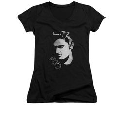 Elvis Presley Shirt Juniors V Neck Simple Face Black T-Shirt Elvis Presley Shirt Juniors V Neck Simple Face Black T-Shirt