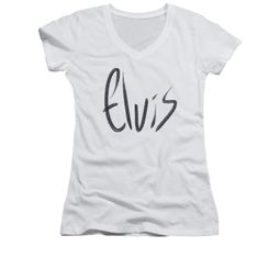 Elvis Presley Shirt Juniors V Neck Sketchy Name White T-Shirt Elvis Presley Shirt Juniors V Neck Sketchy Name White T-Shirt