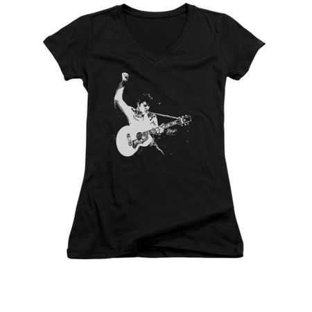 Elvis Presley Shirt Juniors V Neck Strum That Guitar Black T-Shirt
