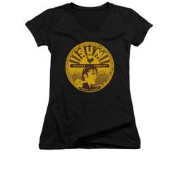 Elvis Presley Shirt Juniors V Neck Sun Records Full Logo Black T-Shirt Elvis Presley Shirt Juniors V Neck Sun Records Full Logo Black T-Shirt