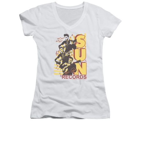 Elvis Presley Shirt Juniors V Neck Sun Records Soundtrack White T-Shirt