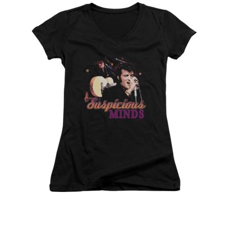 Elvis Presley Shirt Juniors V Neck Suspicious Minds Black T-Shirt