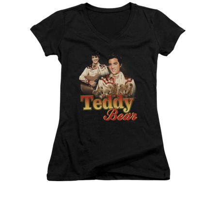 Elvis Presley Shirt Juniors V Neck Teddy Bears Black T-Shirt