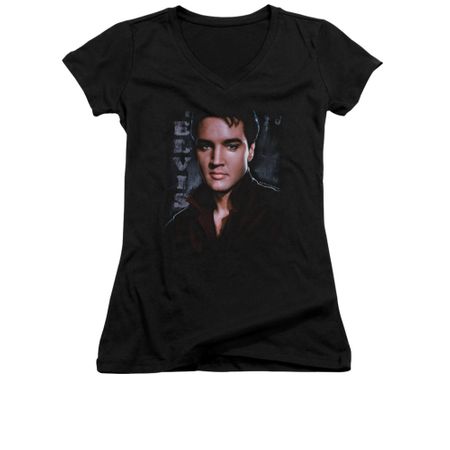 Elvis Presley Shirt Juniors V Neck Tough Poster Black T-Shirt