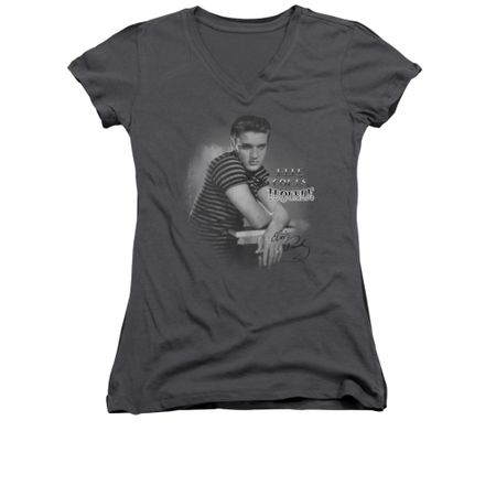 Elvis Presley Shirt Juniors V Neck Trouble Charcoal T-Shirt