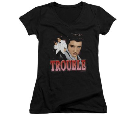 Elvis Presley Shirt Juniors V Neck Trouble In A White Suit Black T-Shirt