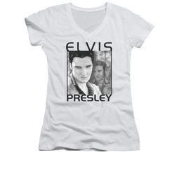 Elvis Presley Shirt Juniors V Neck Up Front White T-Shirt Elvis Presley Shirt Juniors V Neck Up Front White T-Shirt