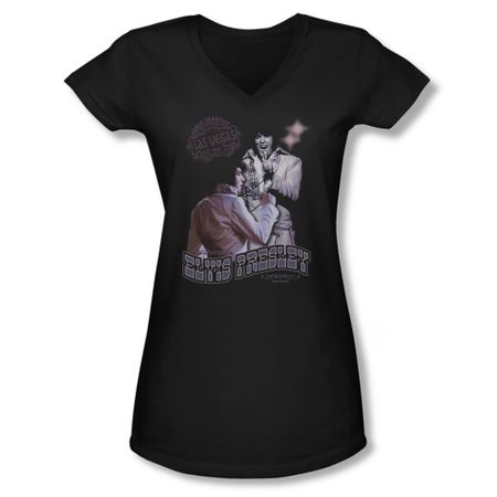 Elvis Presley Shirt Juniors V Neck Violet Vegas Black T-Shirt