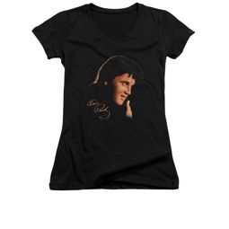 Elvis Presley Shirt Juniors V Neck Warm Portrait Black T-Shirt Elvis Presley Shirt Juniors V Neck Warm Portrait Black T-Shirt
