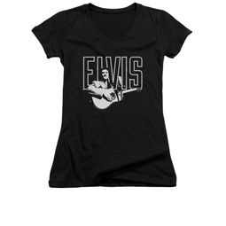 Elvis Presley Shirt Juniors V Neck White Glow Black T-Shirt