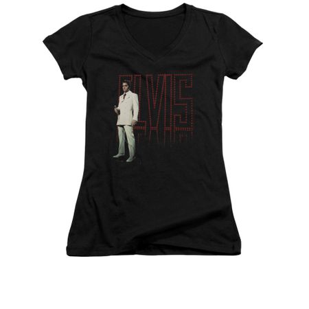 Elvis Presley Shirt Juniors V Neck White Suit Black T-Shirt