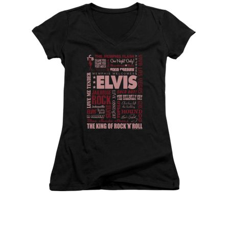 Elvis Presley Shirt Juniors V Neck Whole Lotta Type Black T-Shirt