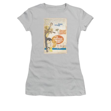 Elvis Presley Shirt Juniors World Fair Poster Silver T-Shirt