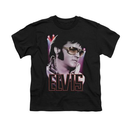 Elvis Presley Shirt Kids 70's Star Poster Black T-Shirt