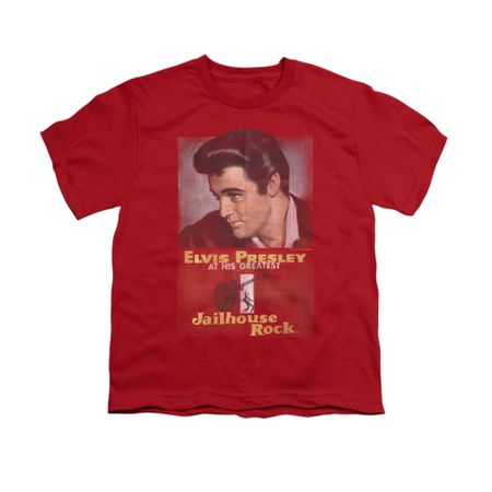 Elvis Presley Shirt Kids Jailhouse Rocker Poster Red T-Shirt