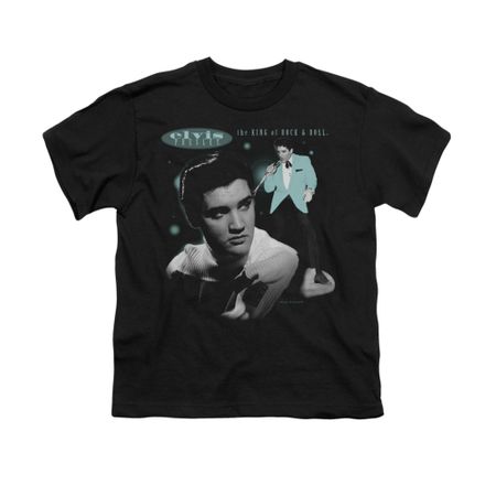 Elvis Presley Shirt Kids Teal Potrait Black T-Shirt